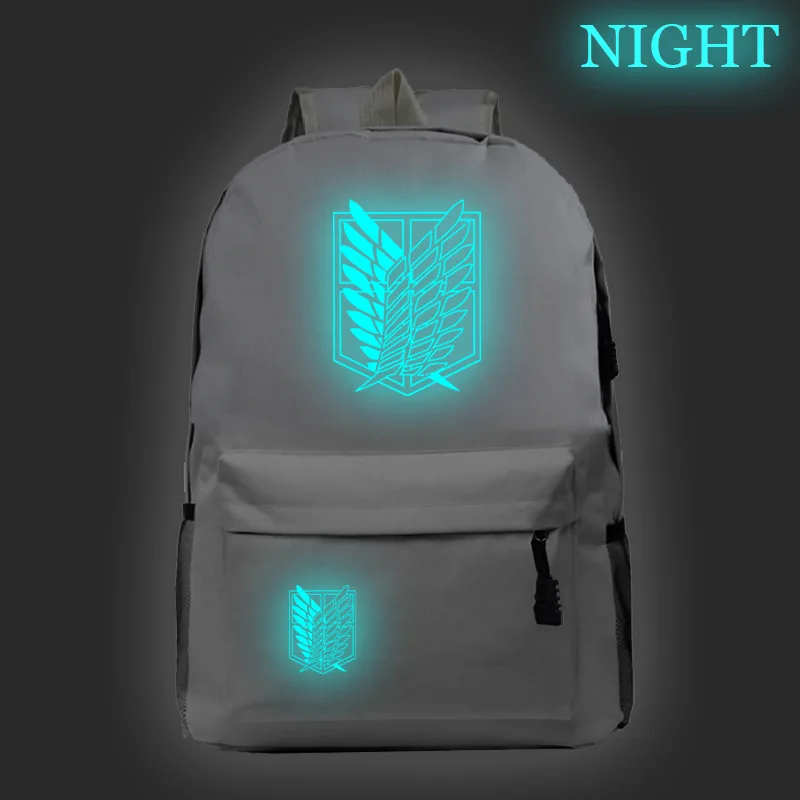 Атака на Титанов фигурка школьная сумка для подростков рюкзак с отражающими вставками для Мужчин Мультфильм Путешествия нейлоновые Наплечные сумки светится в темноте - Цвет: 015