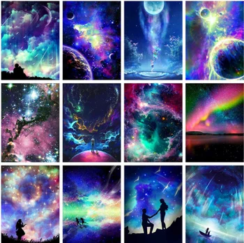 

Full Round Drill 5D DIY Diamond Painting Colorful night sky Scenery Cross Stitch Kit Embroidery Rhinestone Mosaic Home Decor