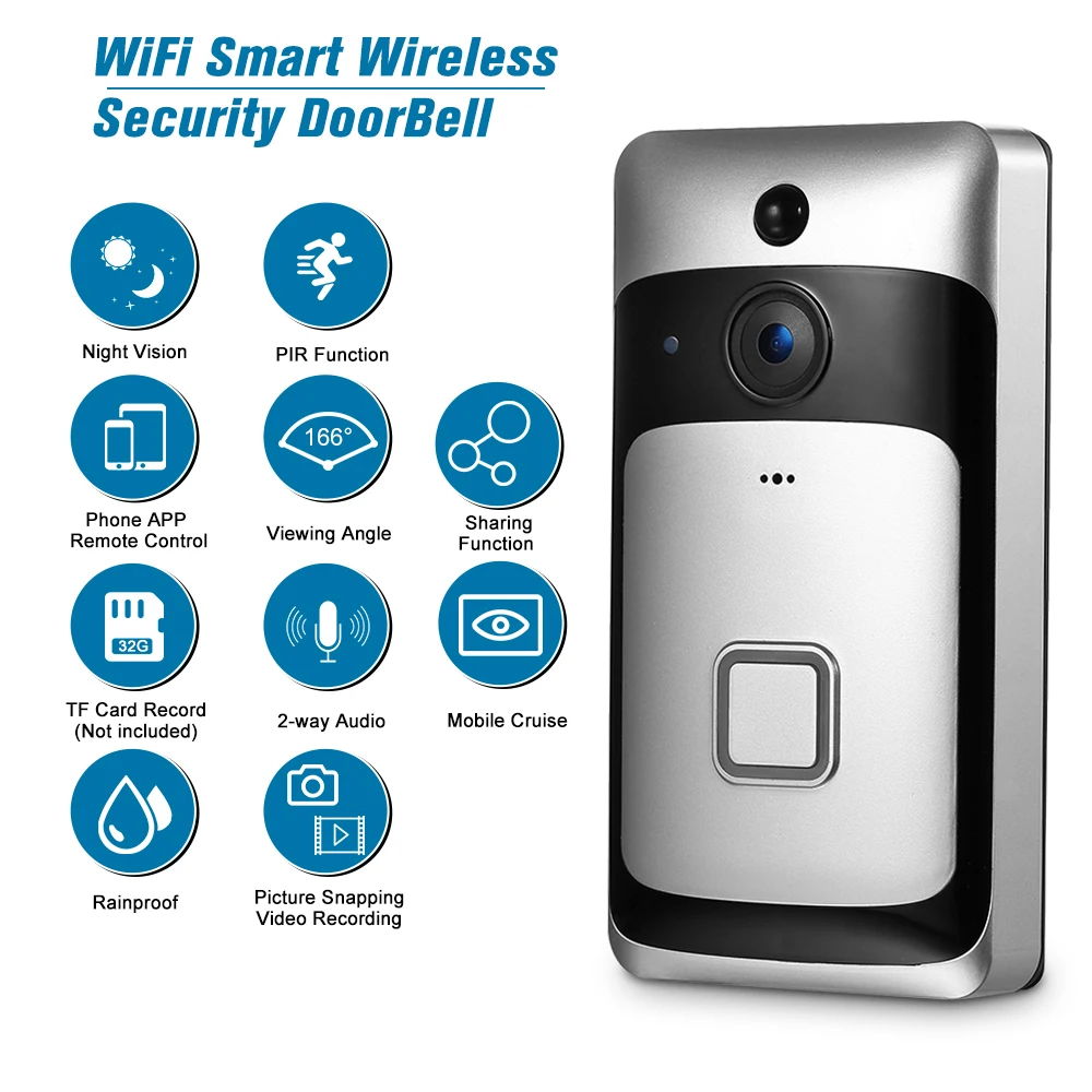 

Wireless WiFi Smart Security DoorBell HD 720P Visual Intercom Recording Video Door Phone Remote Home Monitoring Night Vision