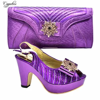 

High class purple Italian design lady's shoes and bag sets nice sandals with purse for party 9310-5 heel height 10.5cm