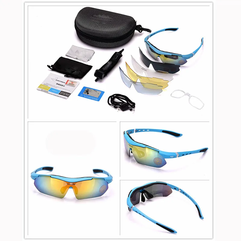 GLEEGLING, 1 комплект, 5 линз, поляризованные солнцезащитные очки для рыбалки, для мужчин, спортивные очки, для вождения, велоспорта, UV400, солнцезащитные очки, сменные линзы - Цвет: Синий