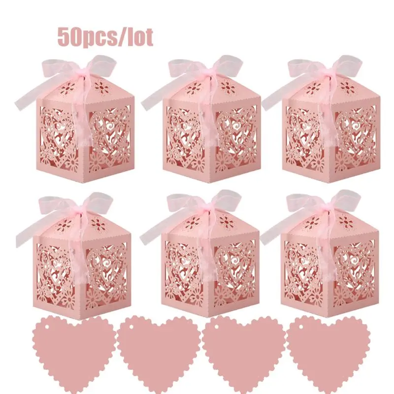 

50 Pcs Party Favor Red Box with 50 Ribbon and 50 Blank LoveTag Wedding Deco for party and wedding
