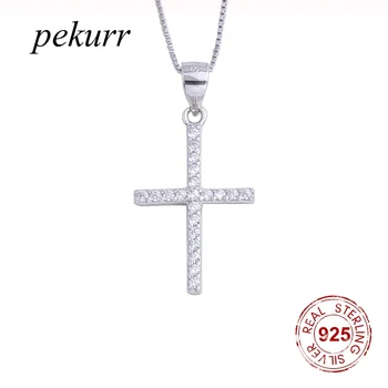 

925 Sterling Silver Classic Zircon Big Cross Female Pendants Long Chain Necklaces For Women Christ Fashion Jewelry
