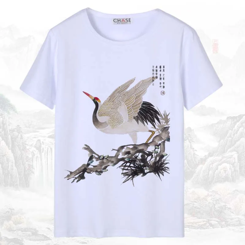3D Print Short Sleeve Men Chinese Style T-shirt White Harajuku Ink-wash Painting National Dragon Woman Japanese Cotton Tang Suit