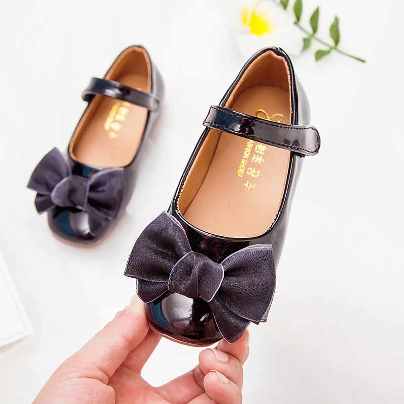 2020 New Bow Girl Leather Shoes For School Spring Party Big Kids Princess Wedding Children Shoes 3 4 5 6 7 8 9 10 11 12 Years