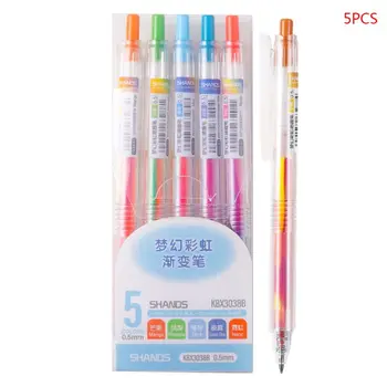 

5pcs Rainbow Gradient Color Gel Pen 0.5mm Marker Hook Line School Office Supply 090F