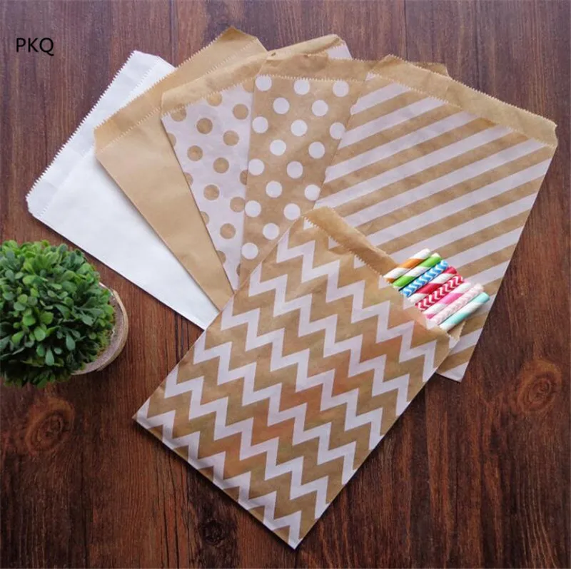 

25pcs Treat Candy Bag Small Party Favor Paper Bags Dots Stripe Printed Paper Craft Bags Bakery Bags