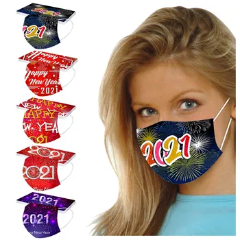

50pcs Adult Unisex Masks 2021 New Years Disposable Mask 3 Ply Non-woven Masque Breathable Protection Facemasks Mascarilla