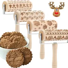 Рождество тиснение Скалка выпечки печенье, фондан, пирог тесто гравировкой деревянный ролик Олень Лось Снежинка