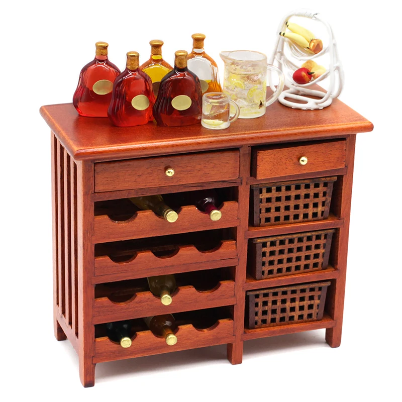 1pc 1:12 doll simulation model mini mahogany wine cabinetfurniture display kitchen Wooden Box Miniature Kitchen Accessories | Игрушки и