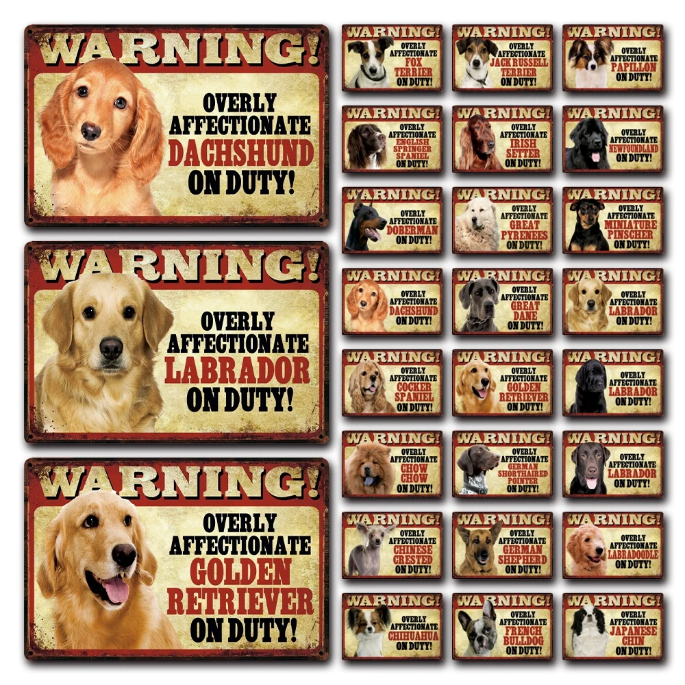 Horizontal Metal Sign Multiple Sizes Warning Doberman on Duty Pet Animal Orange 