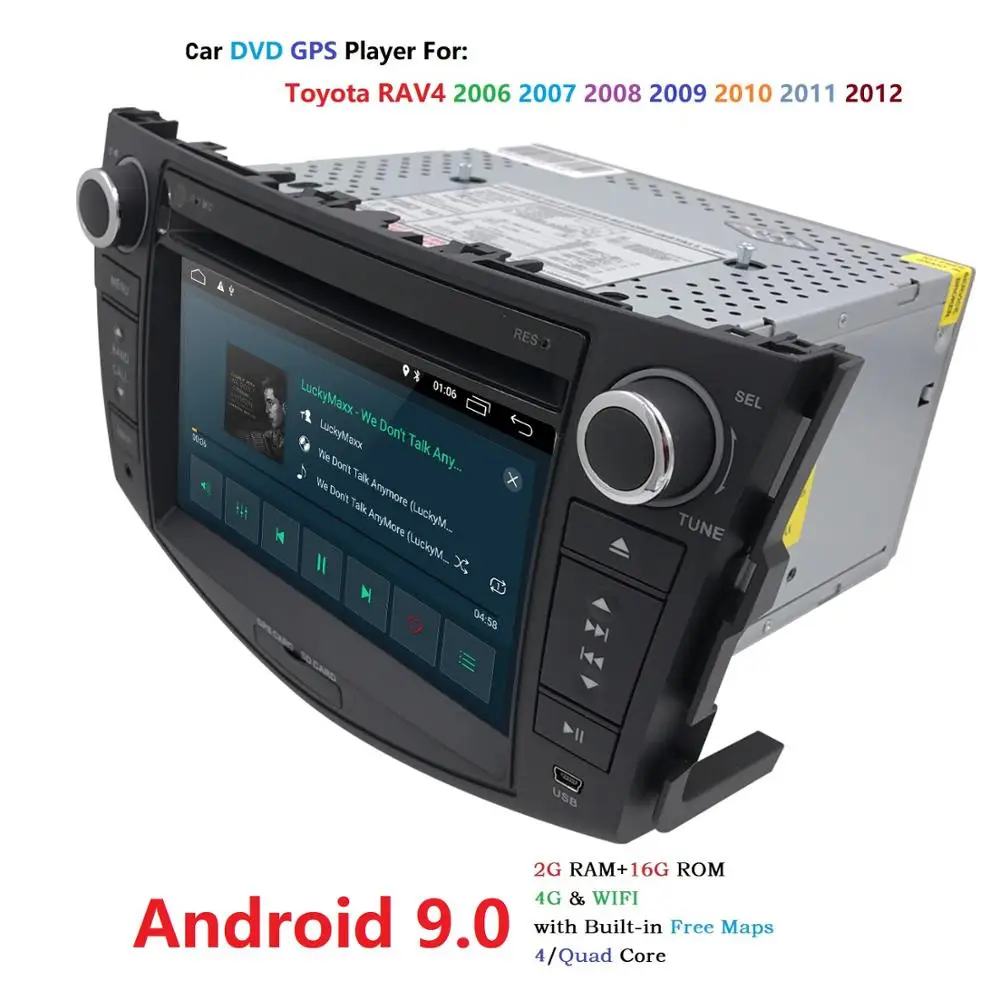 Top 7" Android 9.0 Car DVD Player GPS Radio BT RDS 4G Wifi For Toyota Rav4 2006-2012 TPMS WIFI 4G 2GRAM 16GROM DAB+DVBT SWC DVR OBD2 2