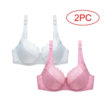 

2PC Pink AND White Color Women Underwire Bra Sexy Lace Comfortable Gathered Adjustable Bras Underwear FJSL