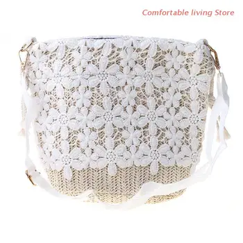 

Bamboo Handbag Straw Lace Woven Travel Sling Bag Shoulder Crossbody Bag for Wome