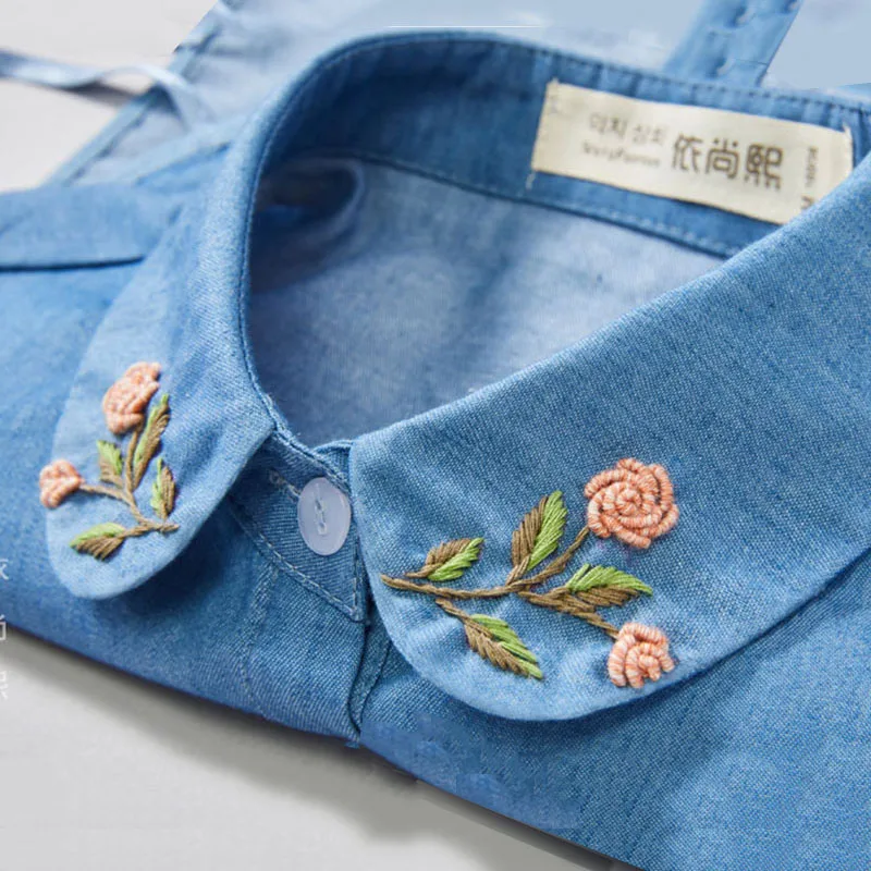 

Embrodiery Fake Collar Women Detachable Collar False Collar Denim Lapel Woman Removable Dickie Half Shirt Neckline Faux Col