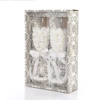 

2Pcs Set Wedding Glass Fashion Toasting Wedding Glasses Crystal Champagne Flutes For Bride And Groom Drinking Wine Glass For Lov