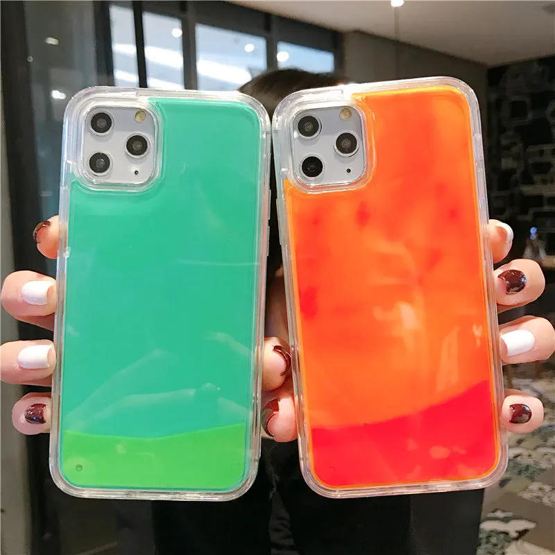 Блестящий светящийся неоновый песок чехол для iPhone 6 6s 7 8 Plus 11 Pro X XS MAX XR жидкий