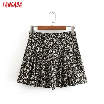 

Tangada women print pleated skirts shorts 2020 summer female sweet casual shorts 3H578