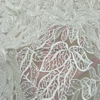 

2020 Fashion beading embroidery lace fabric elegant wedding gown dress lace sell by yard