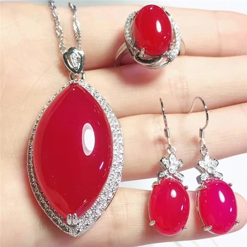 

Jadery Trendy Natural Red Chalcedony Jade Jewelry Sets For Women Wedding Silver 925 Jewelry 2019 bijoux Gifts Black Friday deals
