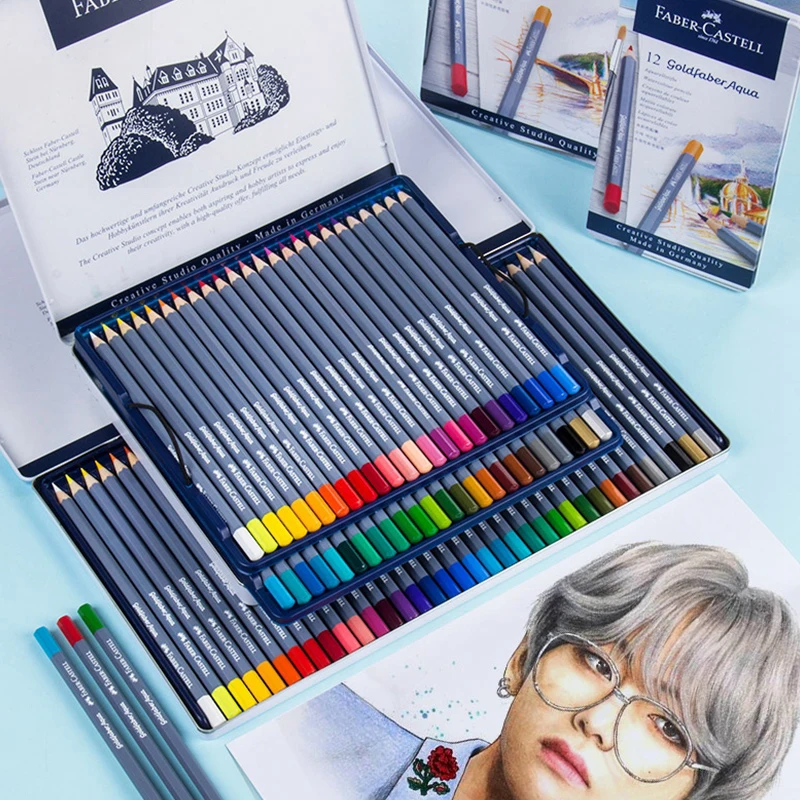 Faber Castell Goldfaber Aqua Water Soluble Colored Pencil Blue Box 12 24 36 48 Colors Professional Color Pencil Art Supplies Colored Pencils Aliexpress