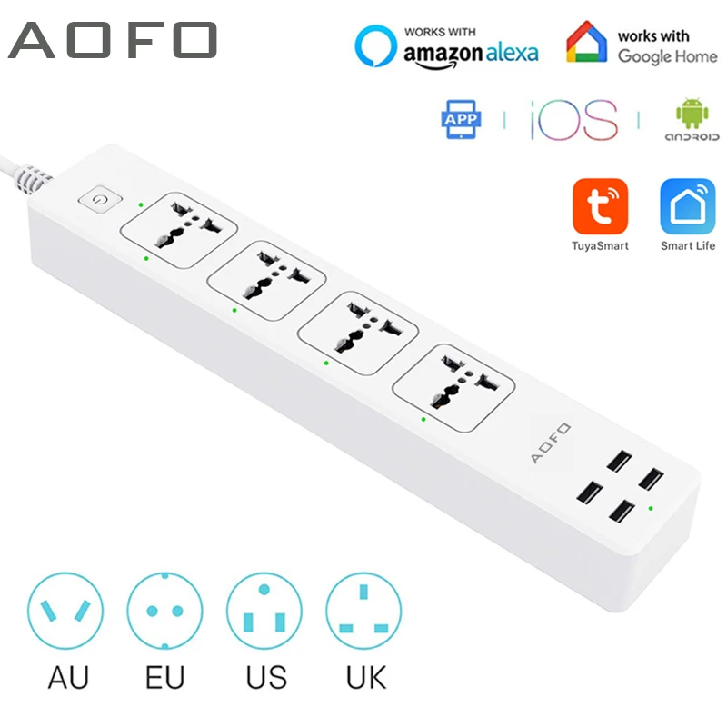 Universal Smart Power Strip WiFi Works with Alexa GoogleHome Multi Plug with 4 AC Outlets & 4 USB Charging PortsVoice Control