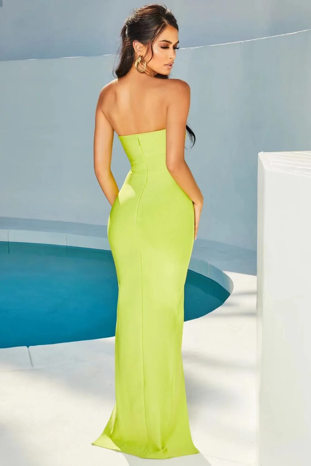 New Arrival Women fashion Green dress Elegant Strapless Celebrity evening party bodycon bandage dress