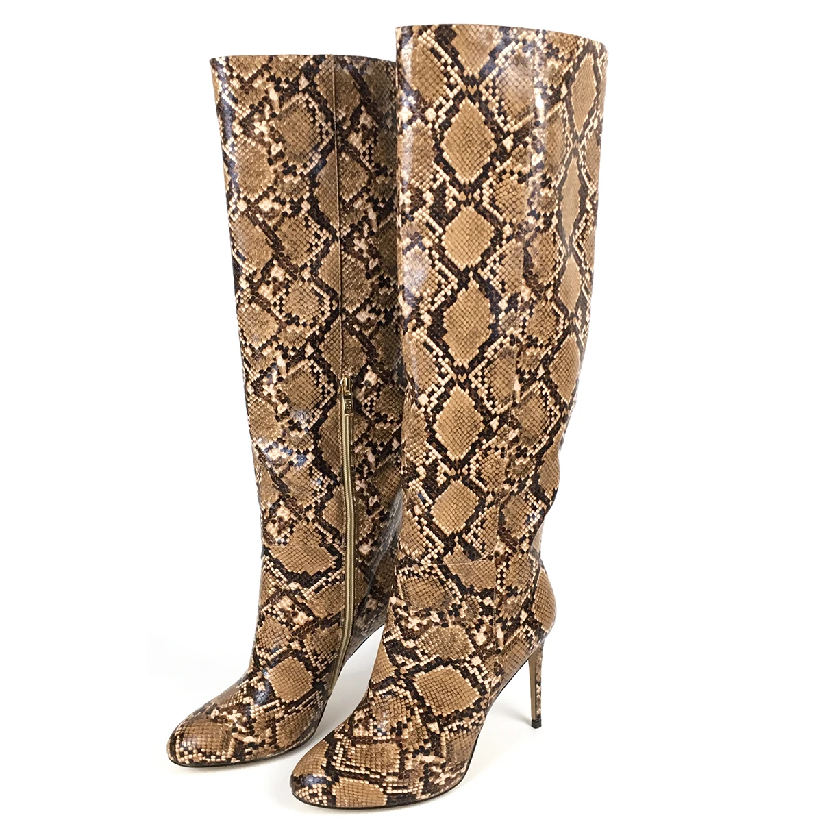 Women's Boots Round Toe High Heels Knee High Boots Snake Pattern Ladies Winter Shoes Fashion Outdoor Party Wear Aimirlly