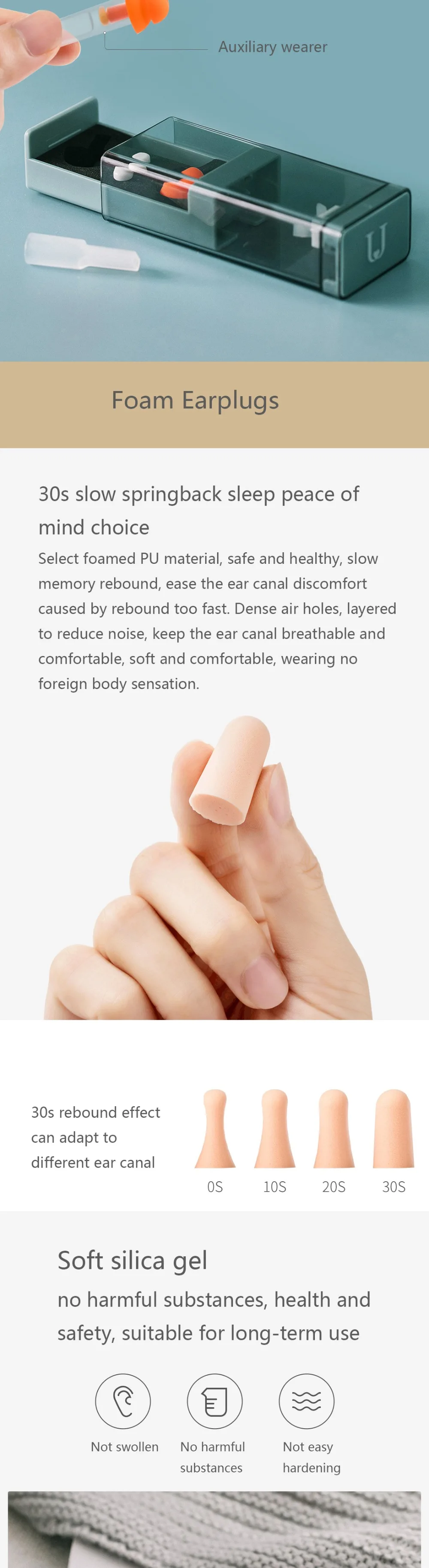 Xiaomi Jordan& Judy звуконепроницаемые затычки для сна, шумоподавляющий светильник, мягкий силиконовый спальный пенопласт для путешествий, затычки для ушей