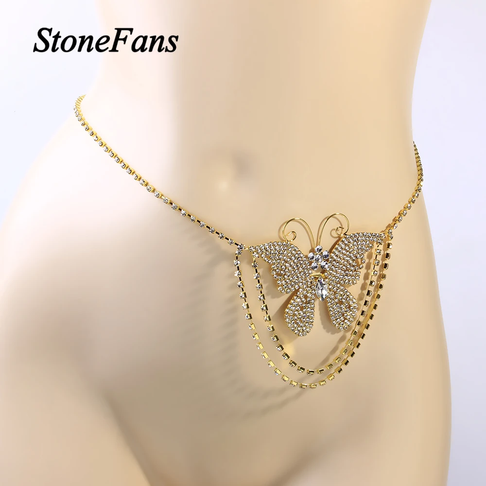 Stonefans Sexy Body Jewelry Rhinestone Big Butterfly Waist Chain Belt