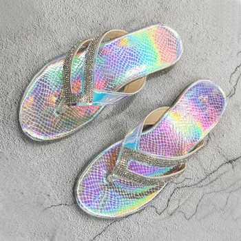 

Fashion Sexy Roman Rhinestone Summer Women Slippers 2020 New Flat Bottom Outdoor Women's Beach Slippers Female Flip Flops
