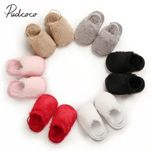 Детские пушистые мягкие туфли милый ребенок новорожденный девочка принцесса пушистый мех эластичная лента тапочки конфетных цветов пинетки 0-18 м