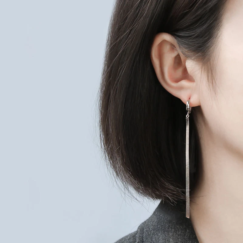 7 Pendientes de Aro con Cadena de Flecos Plata 7 Pendientes de Aro con Cadena de Flecos Plata
