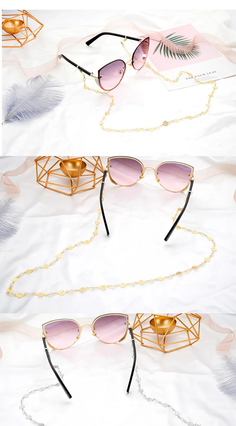 Rose Flowe Beads Gold Plated Link Chain Eyeglasses Chains for Reading Glasses Cord Sunglasses Strap Holder Neck Band Accessories