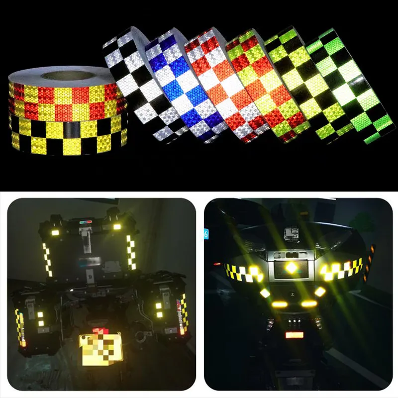 

2 Pcs 5cm*3m Car Safety Mark Warning Tape Reflective Strip Lattice Stickers For Bicycle Car Exterior Decoration Accessories