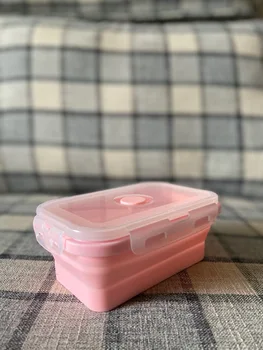 

350ML Silicone Lunch Box Portable Bento Lunch Box Free BPA Folding School Lunchbox Pink Bento Food Container For kids Outdoors