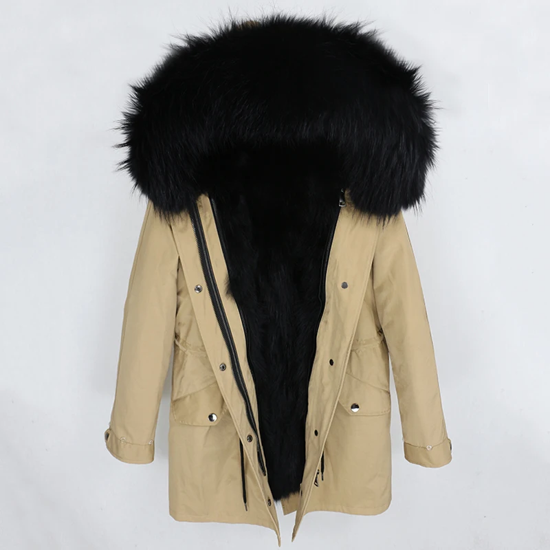 brown black Водонепроницаемая парка OFTBUY, пальто с натуральным мехом, зимняя куртка для женщин, воротник из натурального меха енота, подкладка из лисьего меха, теплая плотная уличная одежда - Цвет: brown black