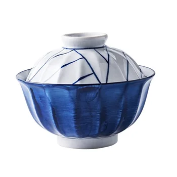 

Japanese-Style Ceramic Noodle Bowl With Cover 6 Inches Underglazed Household Tableware