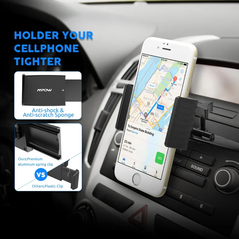 Original MPOW CD Slot Car Mount 360 Degree Universal Phone Holder One-touch Cradle Stand Car Holder for 4.0-6.0 inch Phones GPS (2)