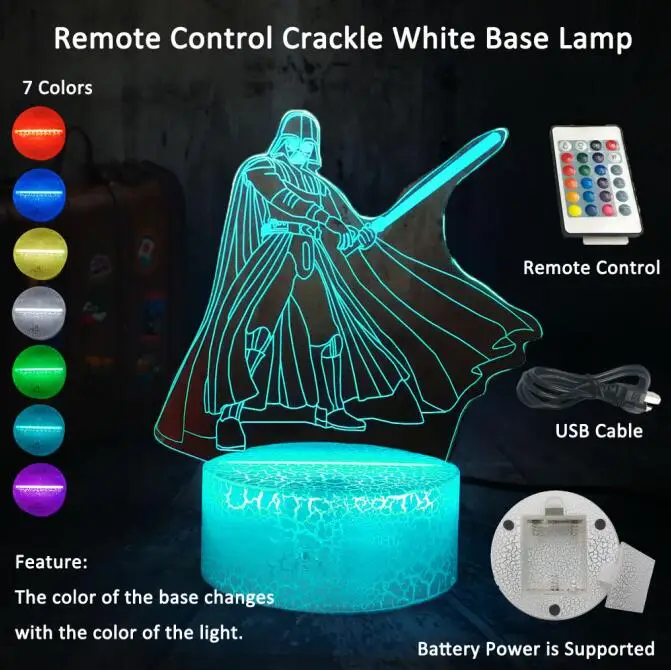 3D RGB светодиодный Ночной светильник, классный Звездные войны, Дарт Вейдер, 7 цветов, настольная лампа для сна Chang, новинка, домашний декор, рождественский подарок для мальчиков, Лава - Испускаемый цвет: White Base Remote
