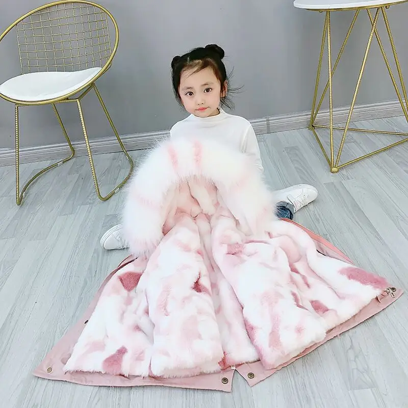 Pink Pink Mix Fur Пальто с искусственным кроличьим мехом для девочек; детские куртки с капюшоном; сезон весна-осень; куртки для девочек и мальчиков; зимние парки; детский зимний комбинезон - Цвет: Pink Pink Mix Fur