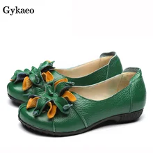 Gykaeo/Новинка года; женские туфли-лодочки; женская обувь из натуральной кожи с цветочным принтом в национальном стиле; обувь на низком каблуке с мягкой подошвой; летняя обувь для отдыха