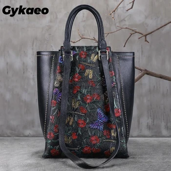 

Luxury Handbags Women Bags Designer Fashion Embroidery Printing Flower Tote Bag Ladies Real Genuine Leather Shoulder Bags Purse