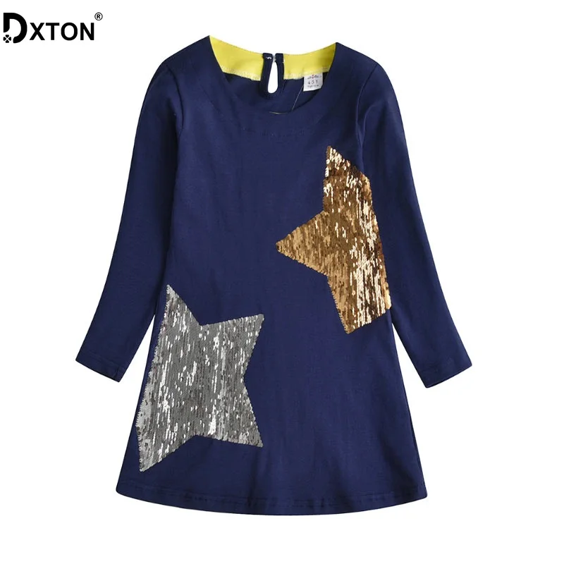 DXTON девочек осень-зима «Холодное торжество», расшитое пайетками; одежда с длинными рукавами детская одежда для девочек с принтом звезд Vestidos Повседневное платье, костюм для девочки