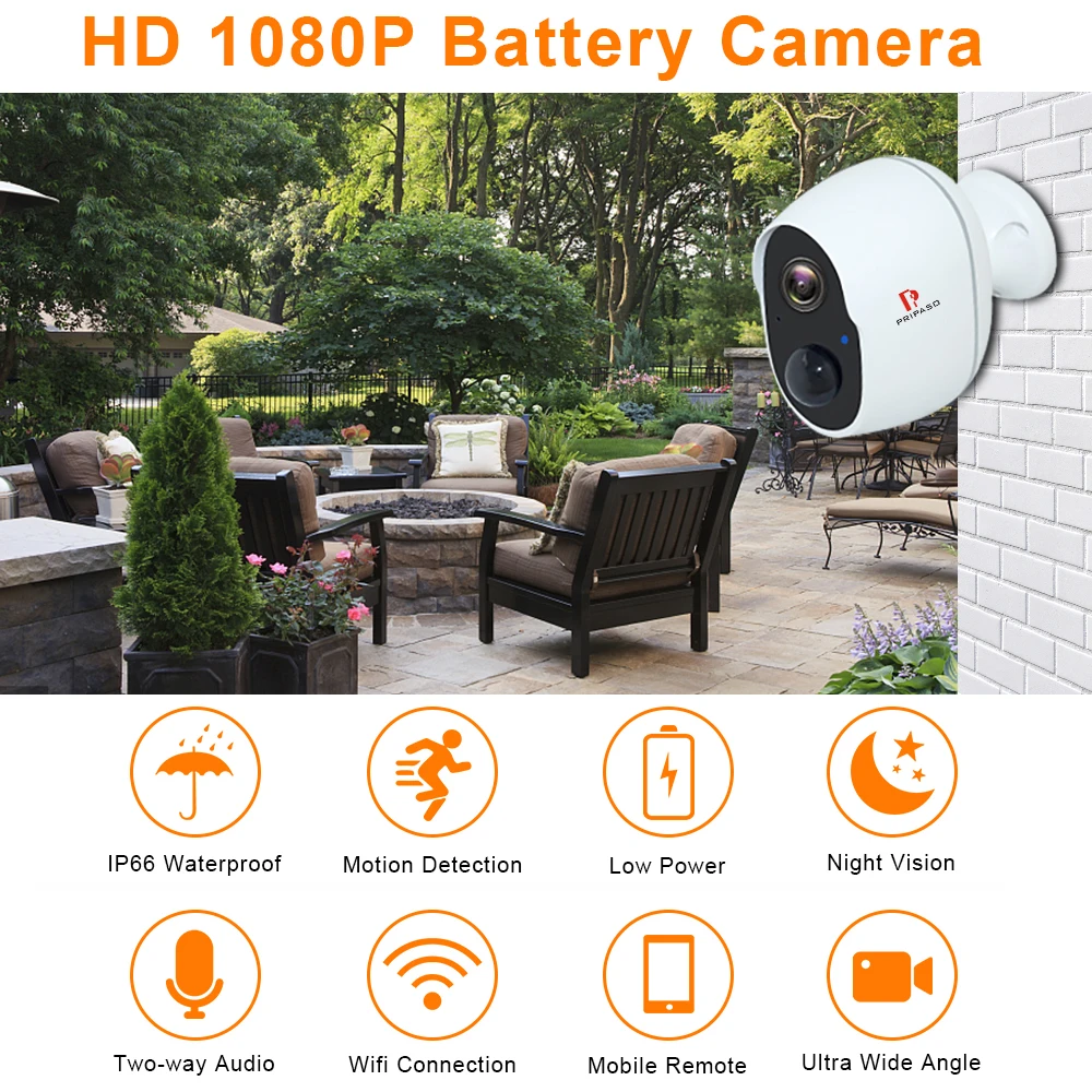 Outdoor Wifi CCTV Camera 1080P Low Power Rechargeable Battery Cam PIR Motion Detect Wireless Security IP Survilliance Camera