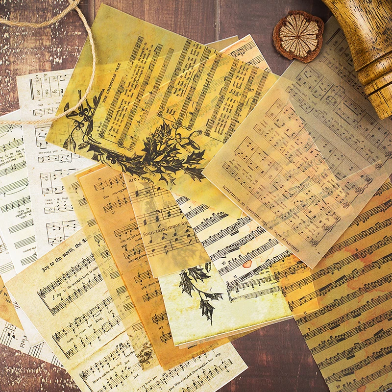 16pcs Vintage English Music Sheet Vellum Paper Pattern Pack for Scrapbooking Happy Planner Card Making Junk Journal Project