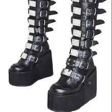 Damskie Cosplay wysokie buty zimowe długa rurka skórzane but rycerza Punk Gothic klasyczne czarne buty na wysokim obcasie kolana wysokie