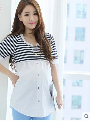 

2019 Summer New Style Stripes-Nursing Pregnant WOMEN'S T-shirt Fashion Nursing Clothes