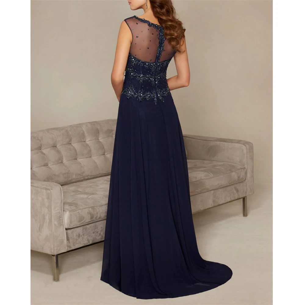 Изысканный темно-синий/шампанж шифон драгоценный вырез Vestidos De Festa Короткие рукава трапециевидной формы с открытой спиной оборками бисером Божья Матерь