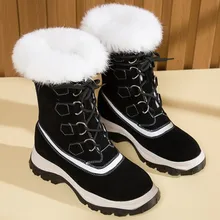 Зимние женские ботинки на меху; теплые зимние ботинки; женская обувь; ботинки на платформе; женские ботинки из коровьей замши; высокое качество